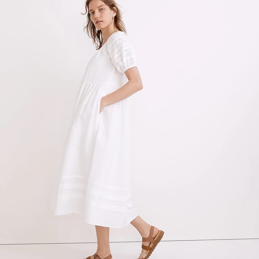 Madewell White Pintuck Easy Midi Dress Medium